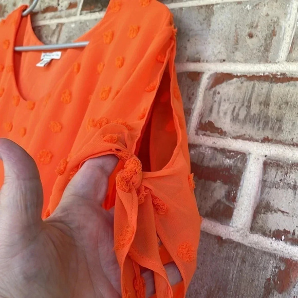 Cato Orange Slit Tie Sleeve Dotted Swiss Blouse - Picture 5 of 11
